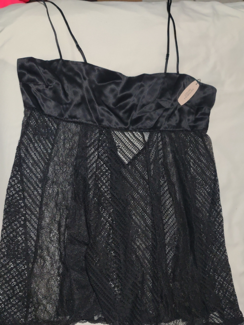 Victoria's Secret Black Satin & Lace Babydoll Chemise From 2000's